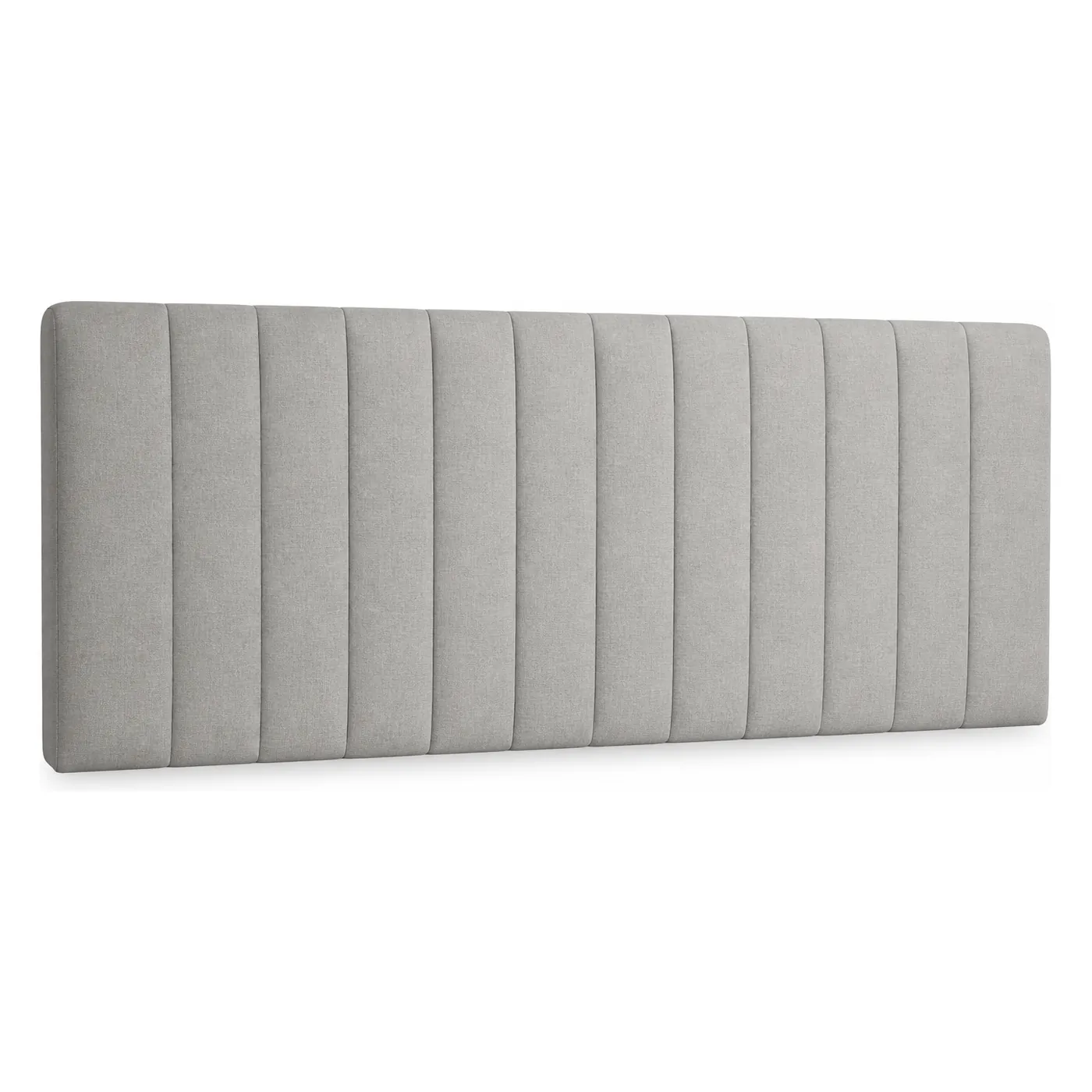 Vaaleanharmaa, kauttaaltaan verhoiltu FamBed-sängynpääty, jonka verhoilukankaalla on OEKO-TEX® STANDARD 100 -sertifiointi.