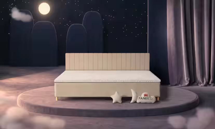 FAMBED-perhesänky, väri: beige, 270 × 200 cm, sängynpäädyllä